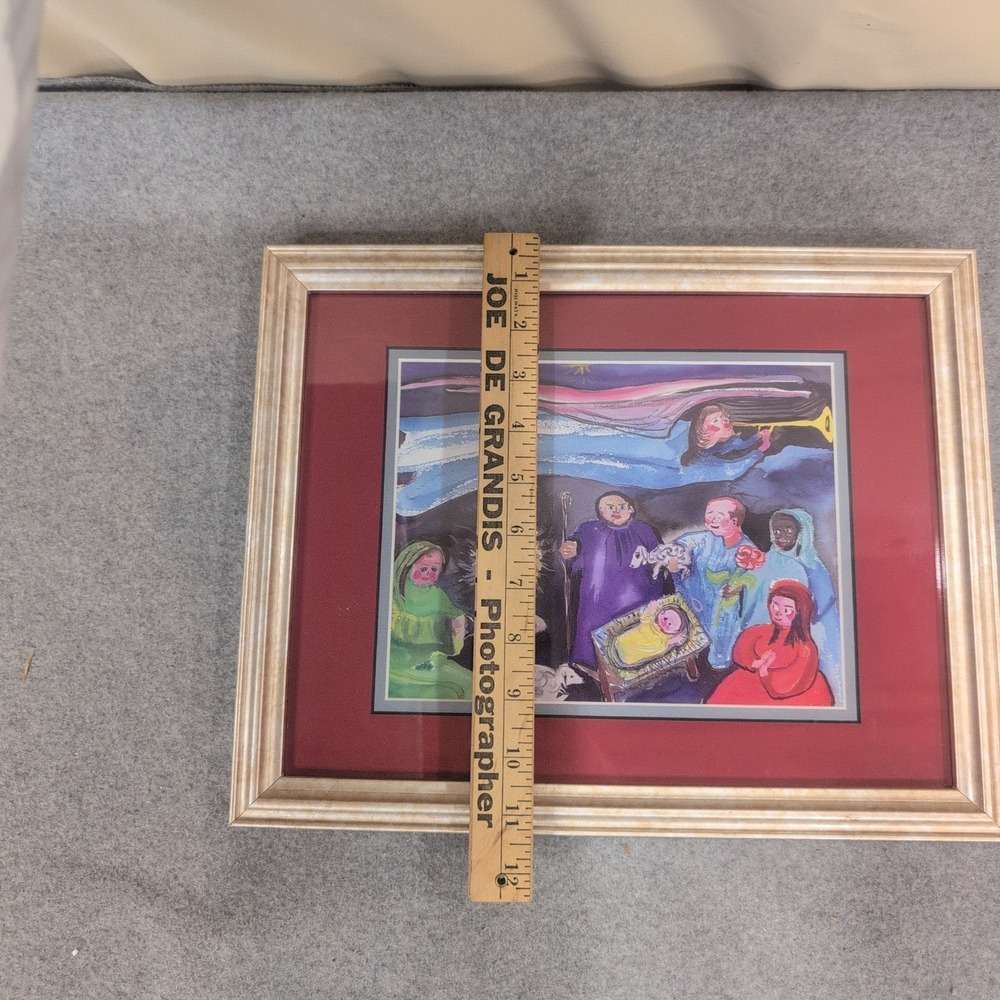 Framed Nativity Scene Folk Art Print Christmas Decor Holy Family Angel Wall Art - Picture 3 of 4